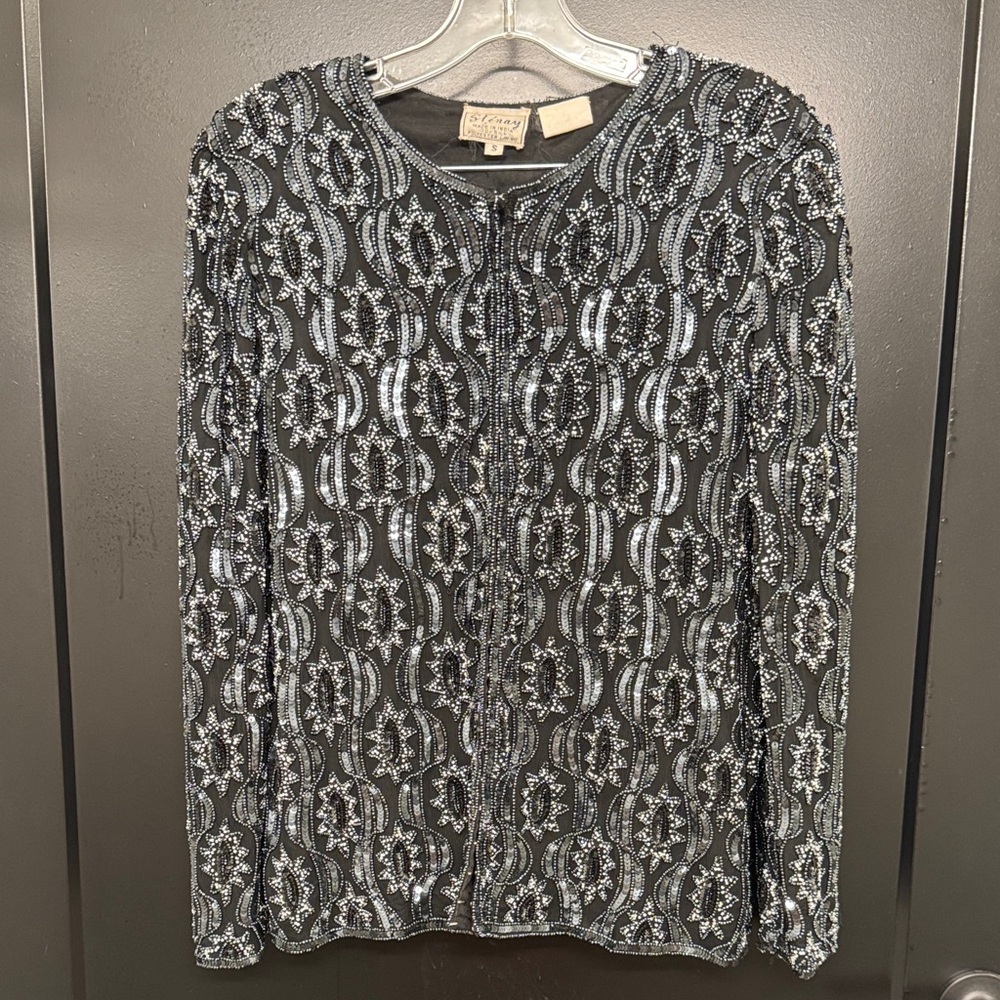 Sténay Vintage Black and Silver Beaded Blouse